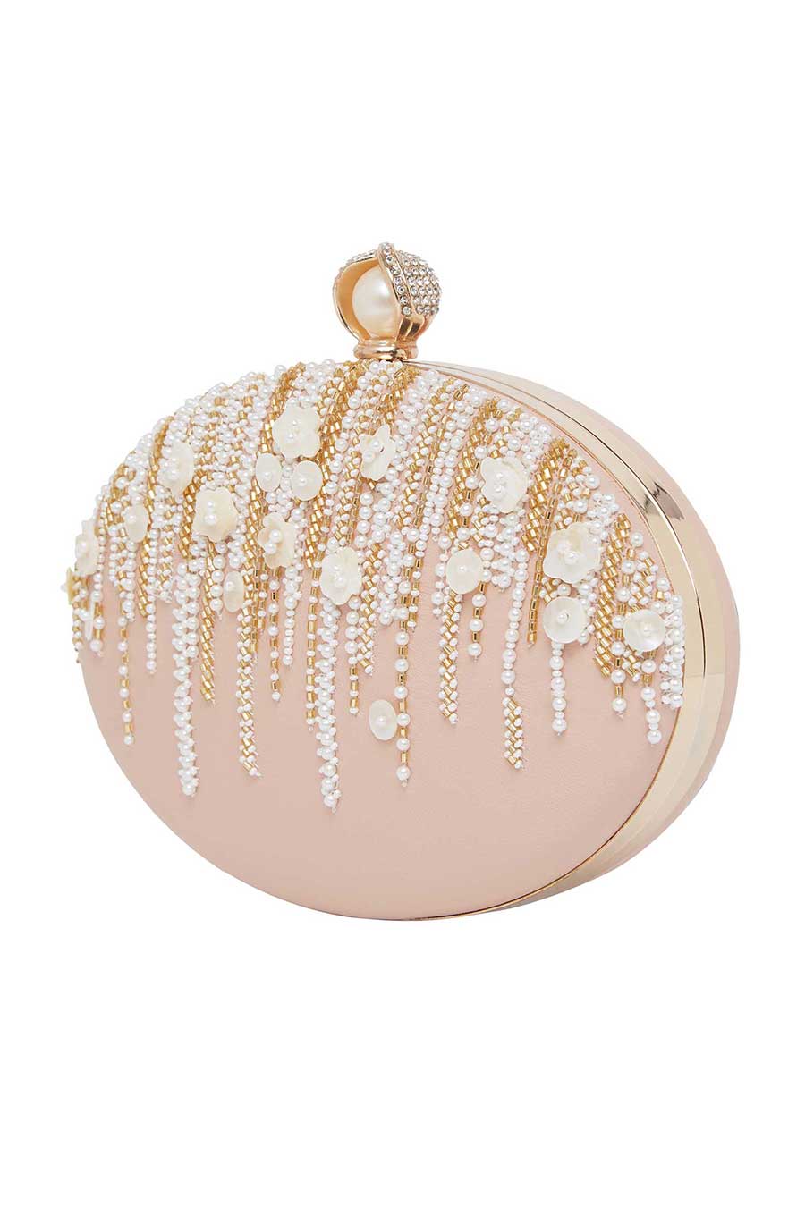 Pink Beadwork Leather Clutch