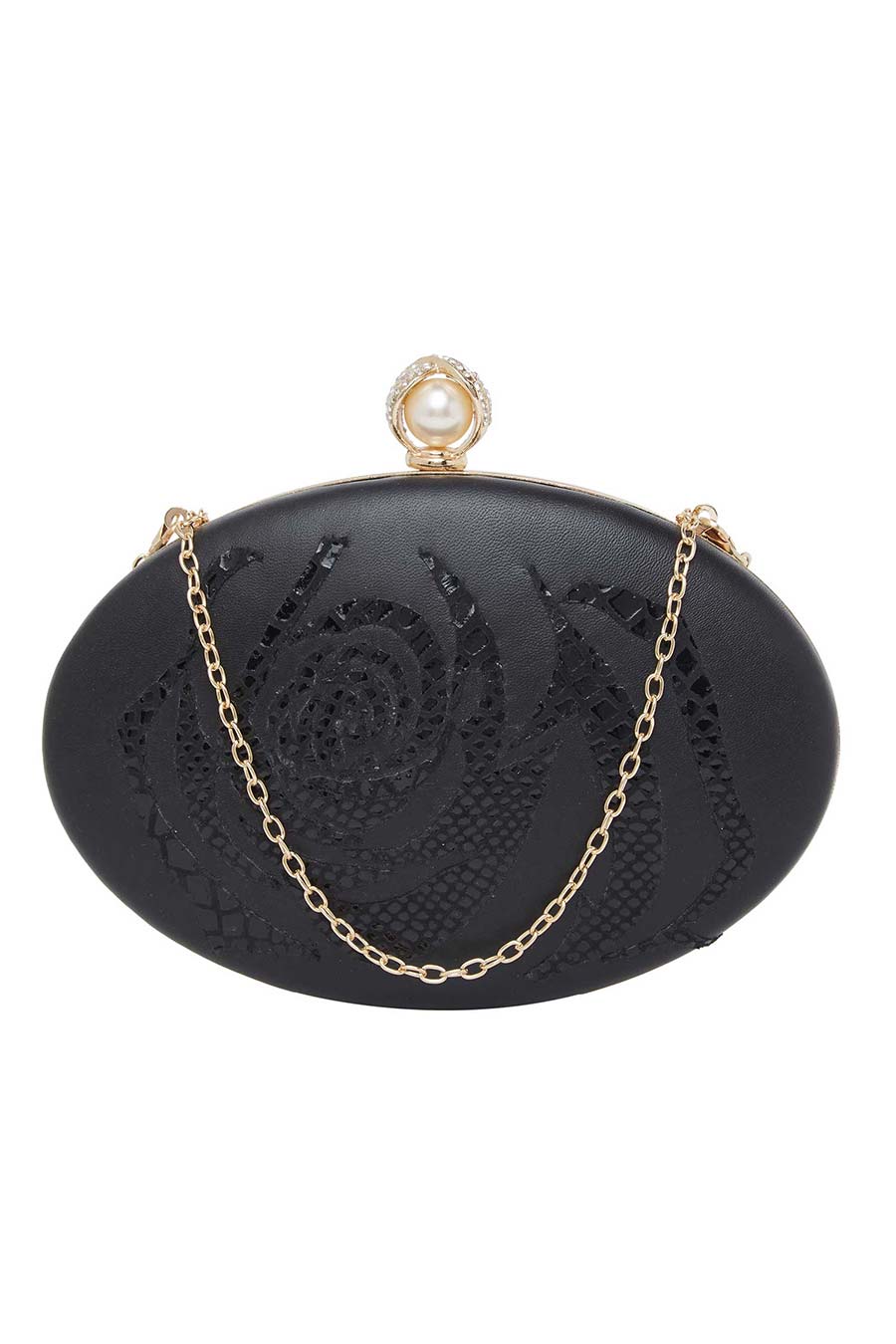 Black Rose Leather Clutch