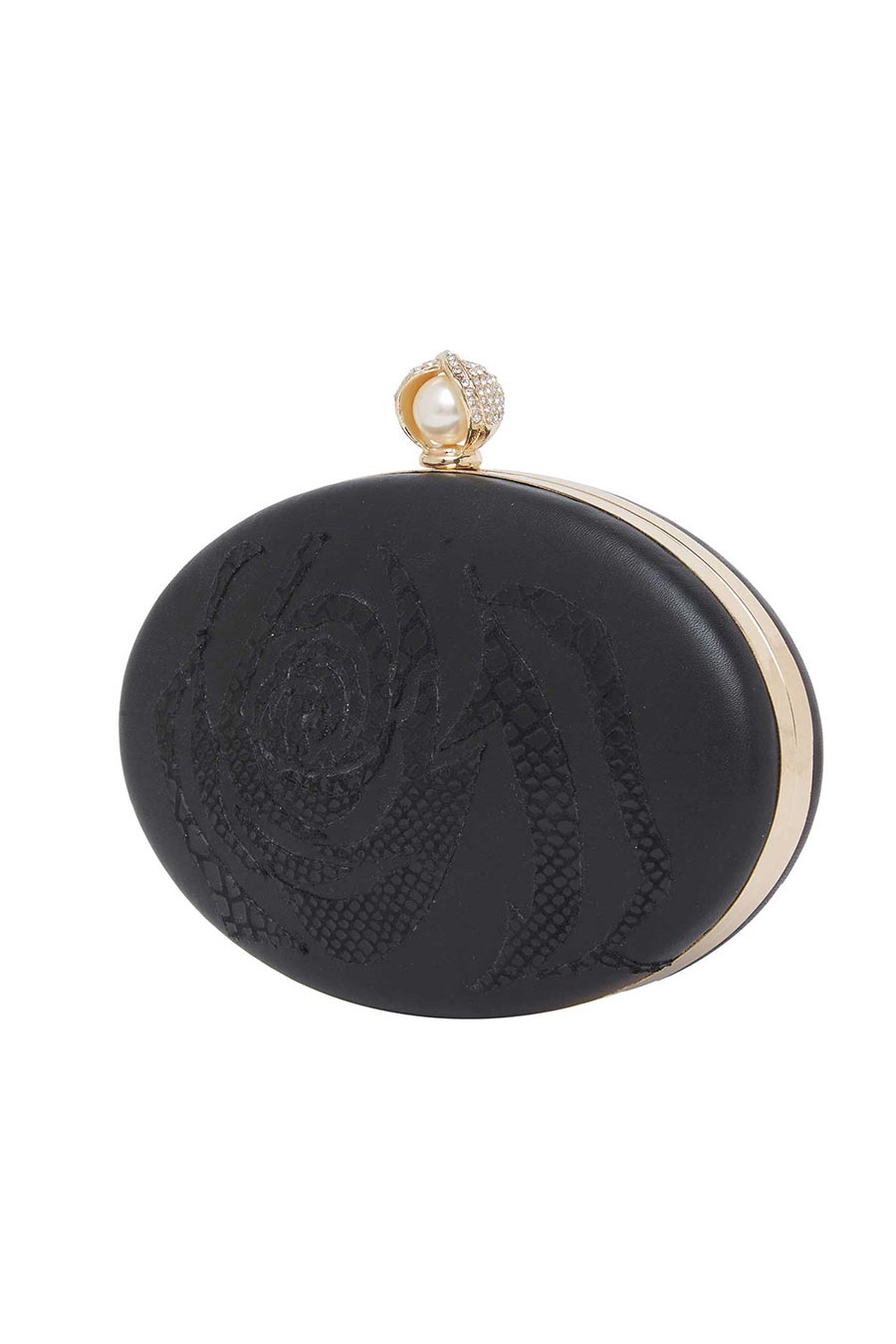 Black Rose Leather Clutch