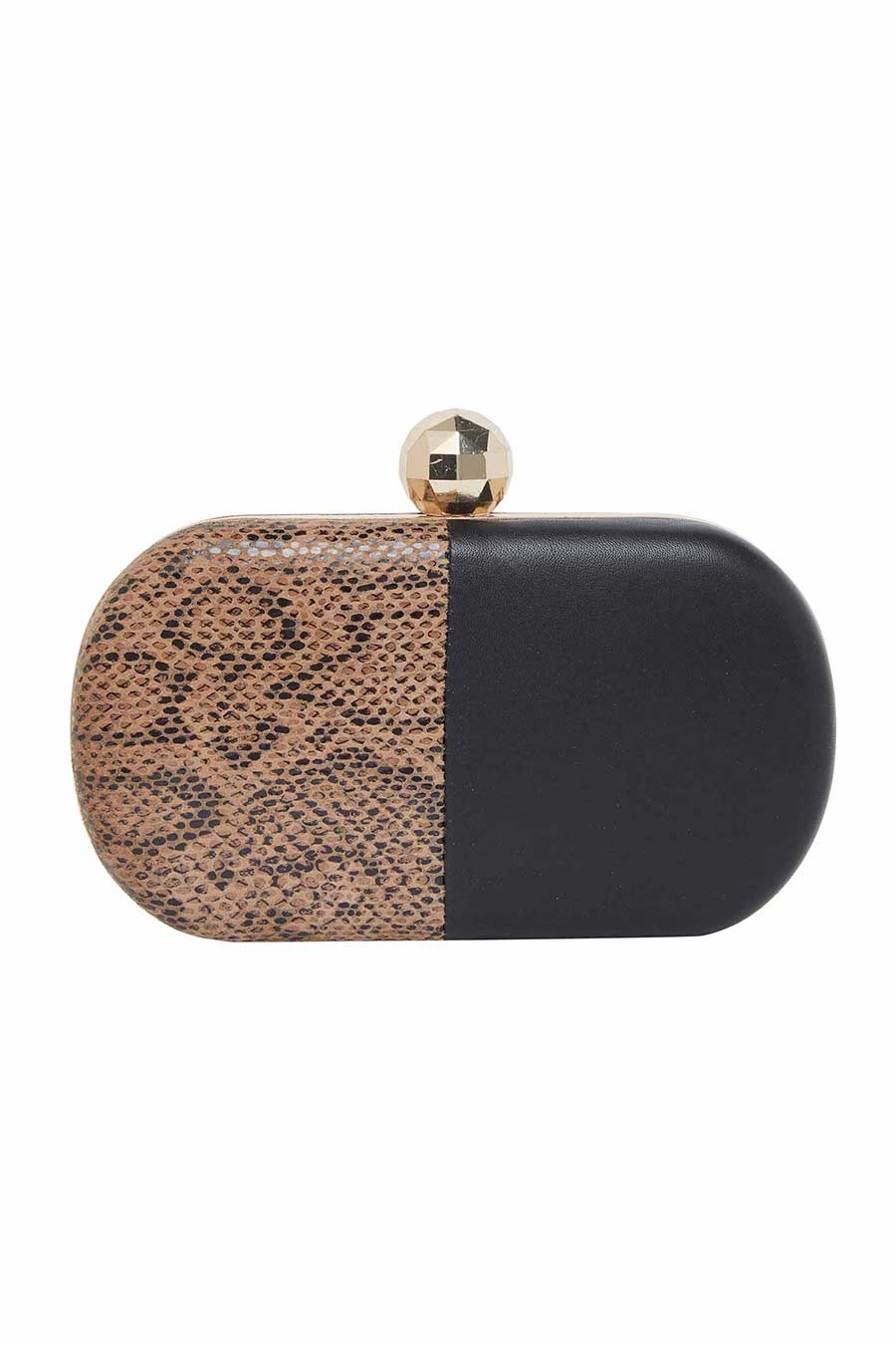 Brown & Black Half N Half Leather Clutch