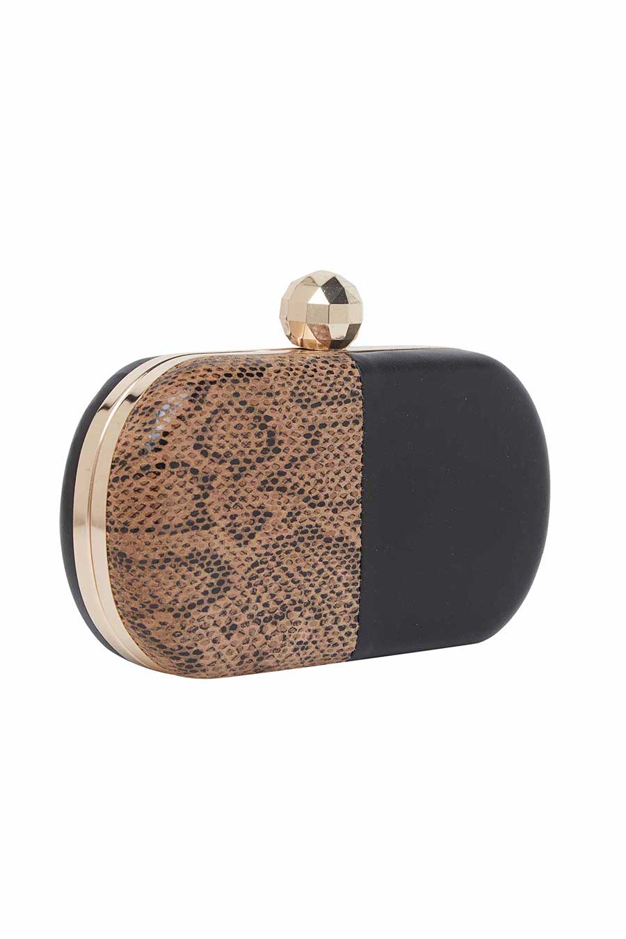 Brown & Black Half N Half Leather Clutch