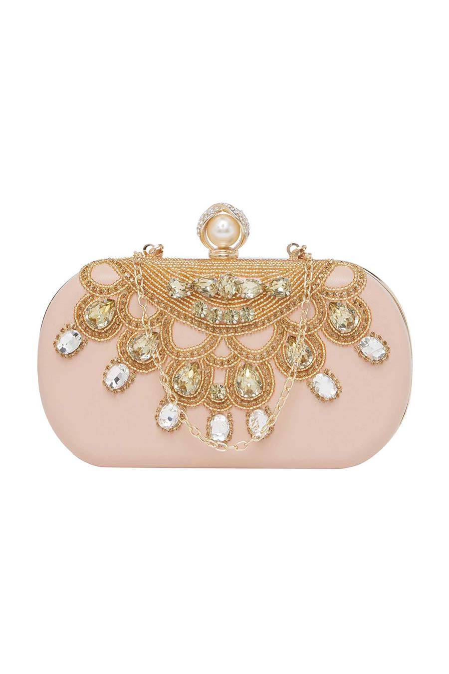 Pink Stonework Leather Clutch