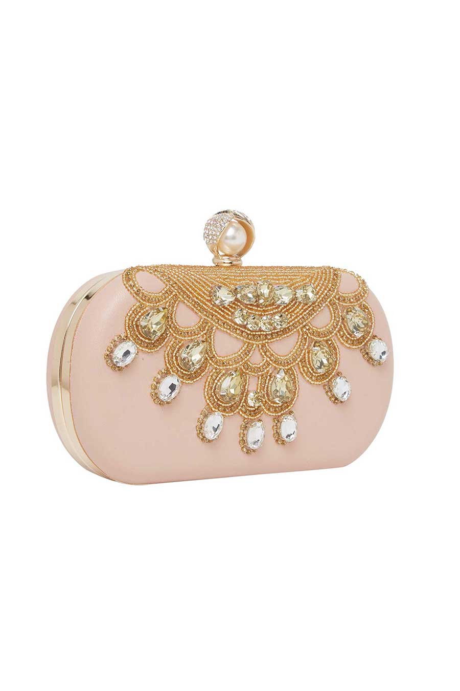 Pink Stonework Leather Clutch