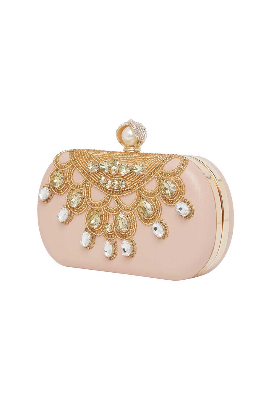 Pink Stonework Leather Clutch