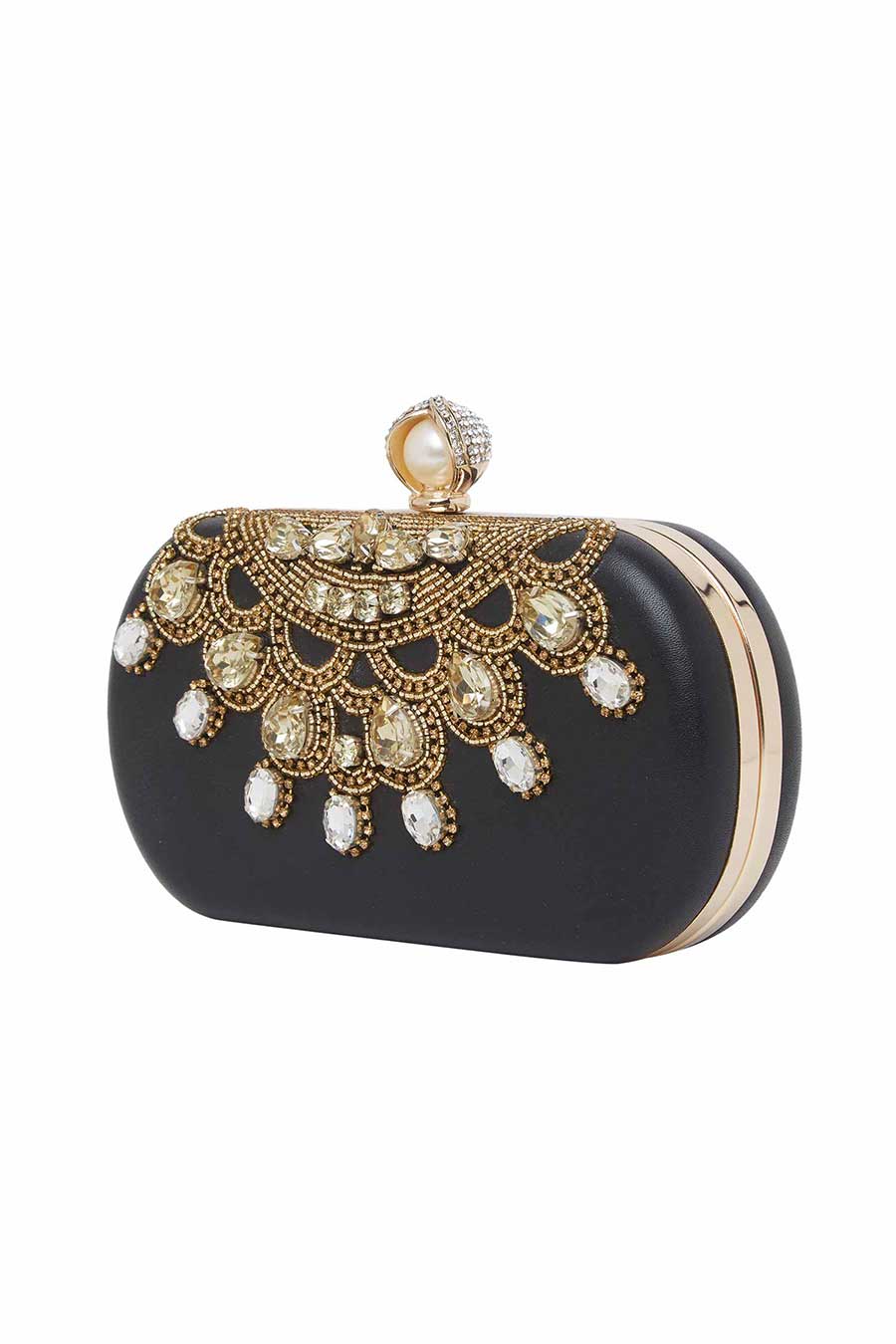 Black Stonework Leather Clutch