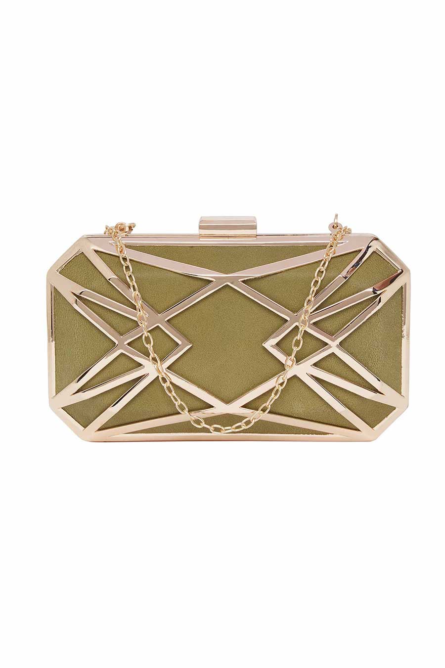 Geometric Frame Green Leather Clutch