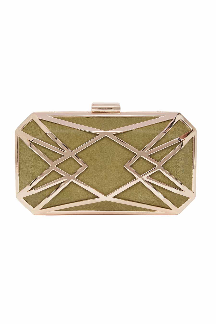 Geometric Frame Green Leather Clutch