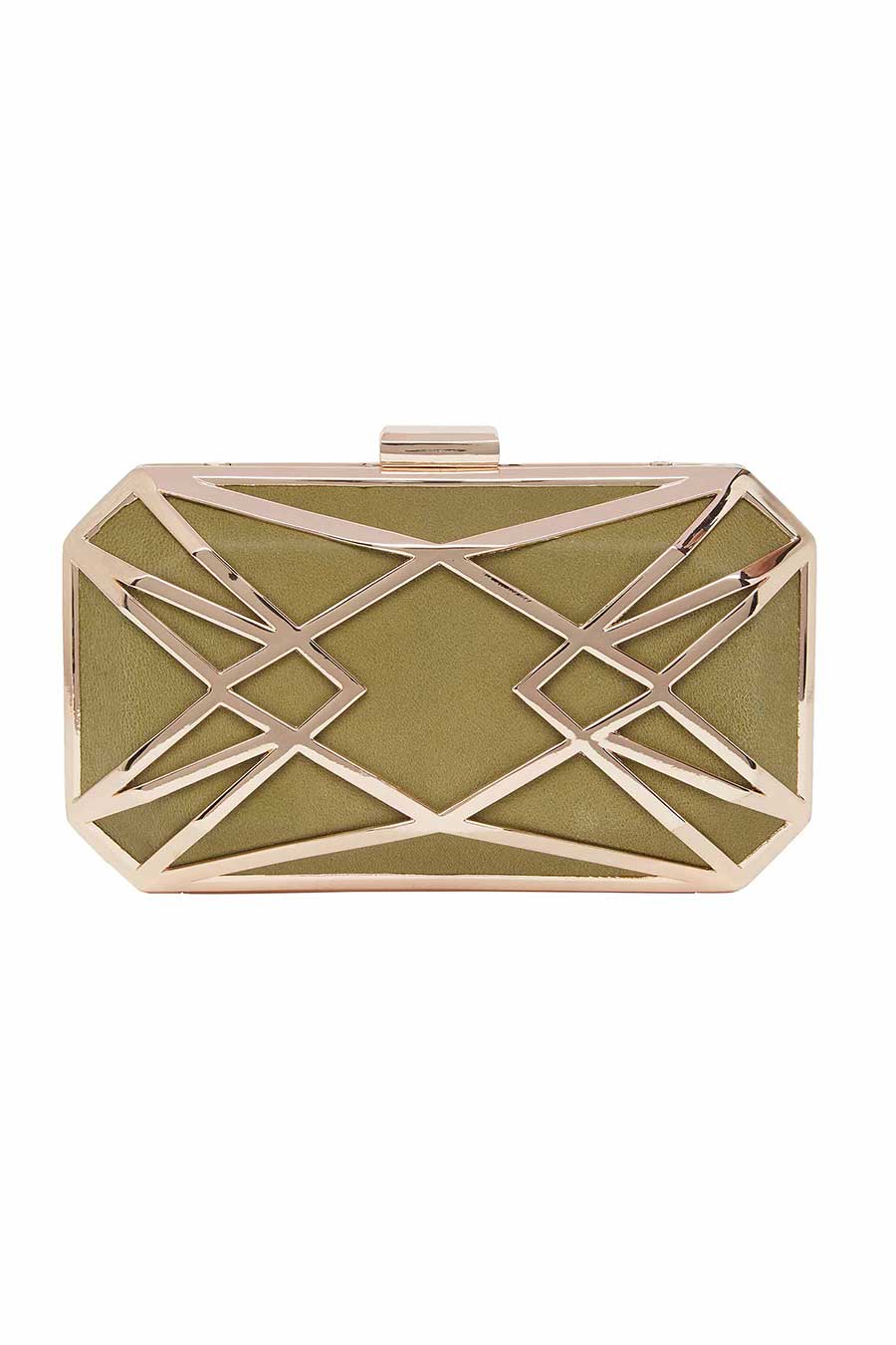 Geometric Frame Green Leather Clutch