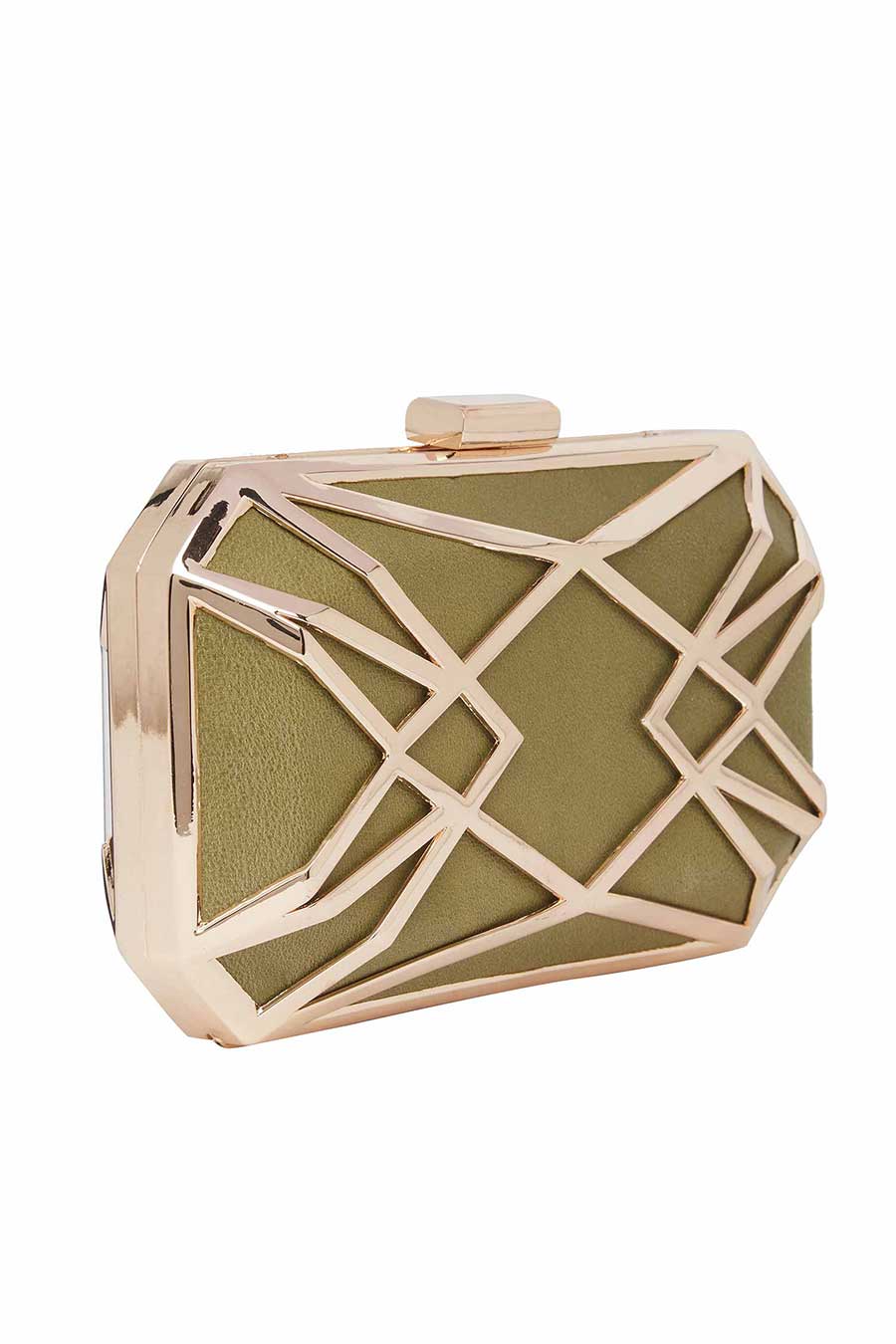 Geometric Frame Green Leather Clutch