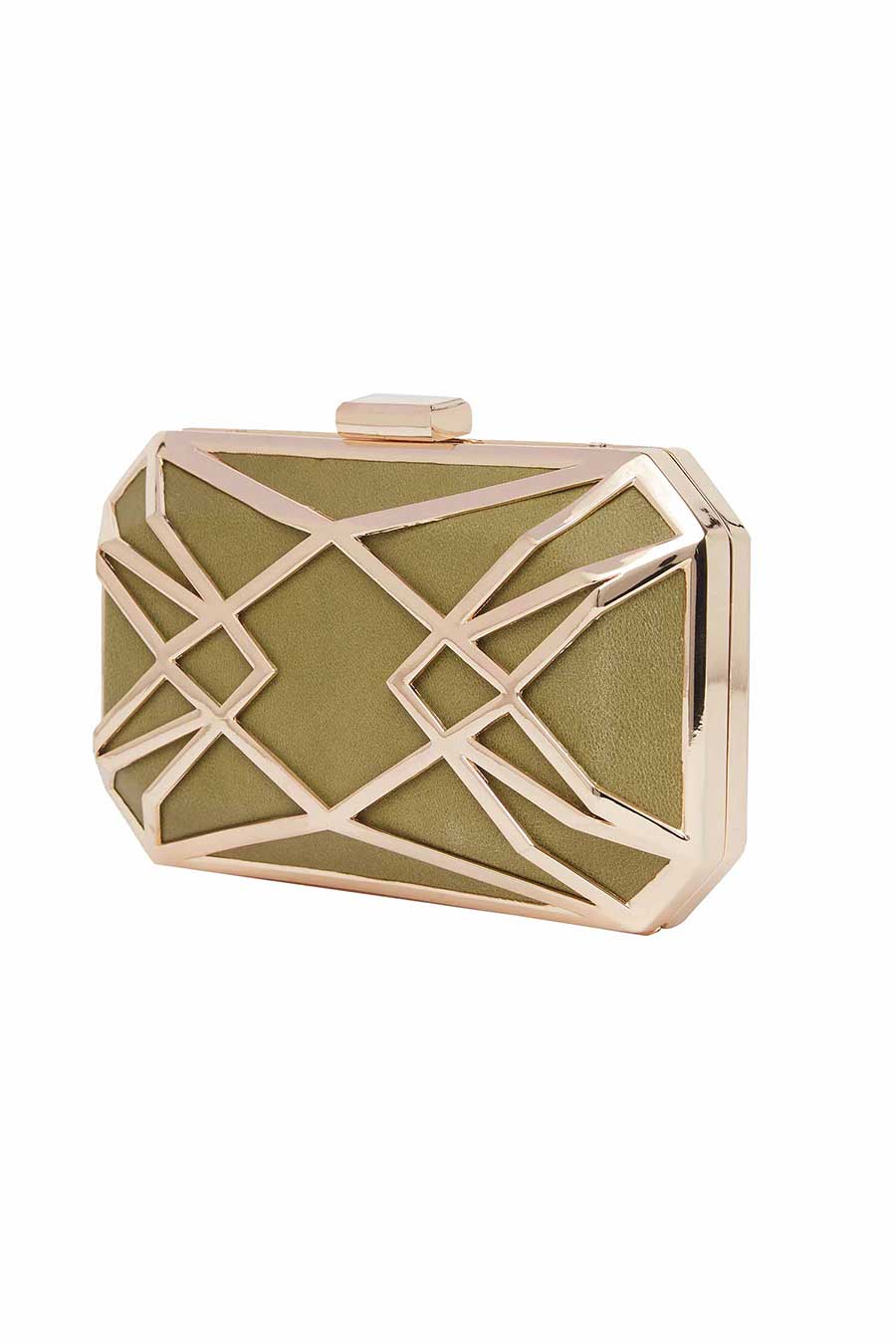 Geometric Frame Green Leather Clutch