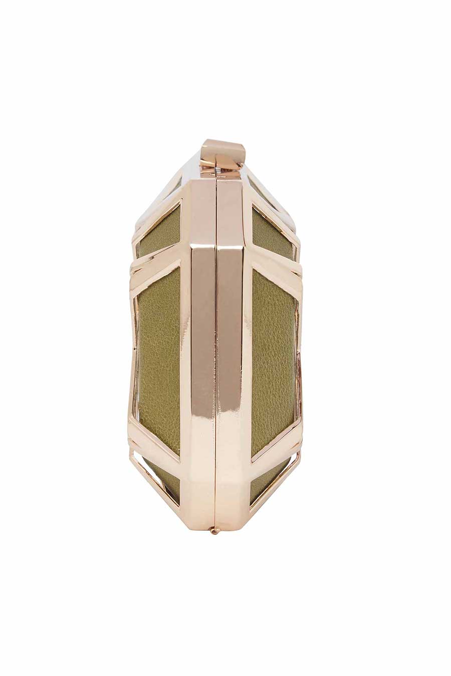 Geometric Frame Green Leather Clutch