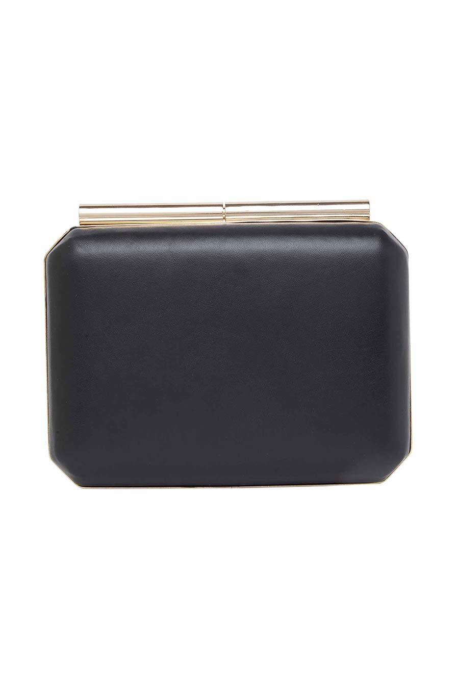 Black Leather Clutch With Gold Rose