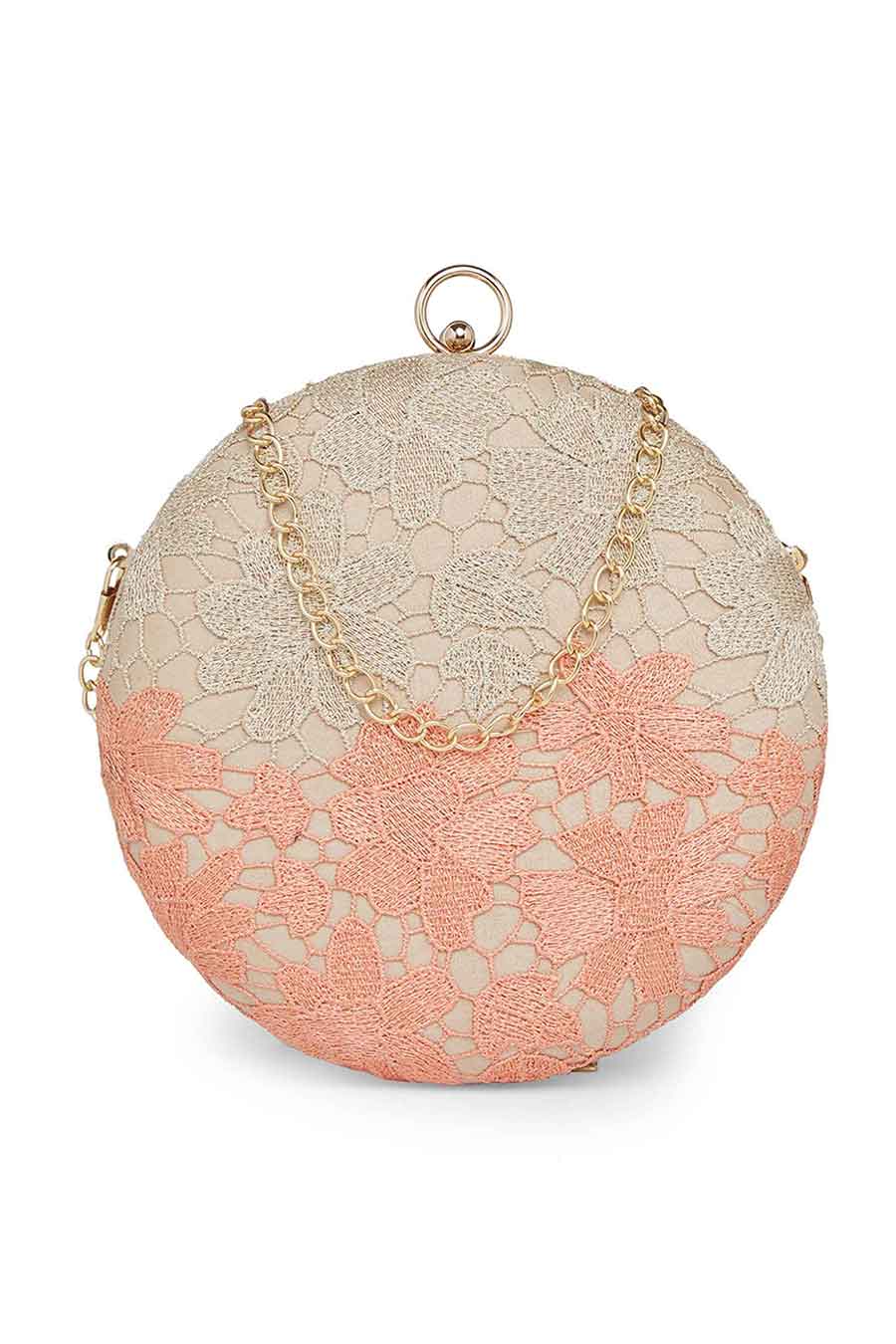 Peach And Gold Lace Clutch