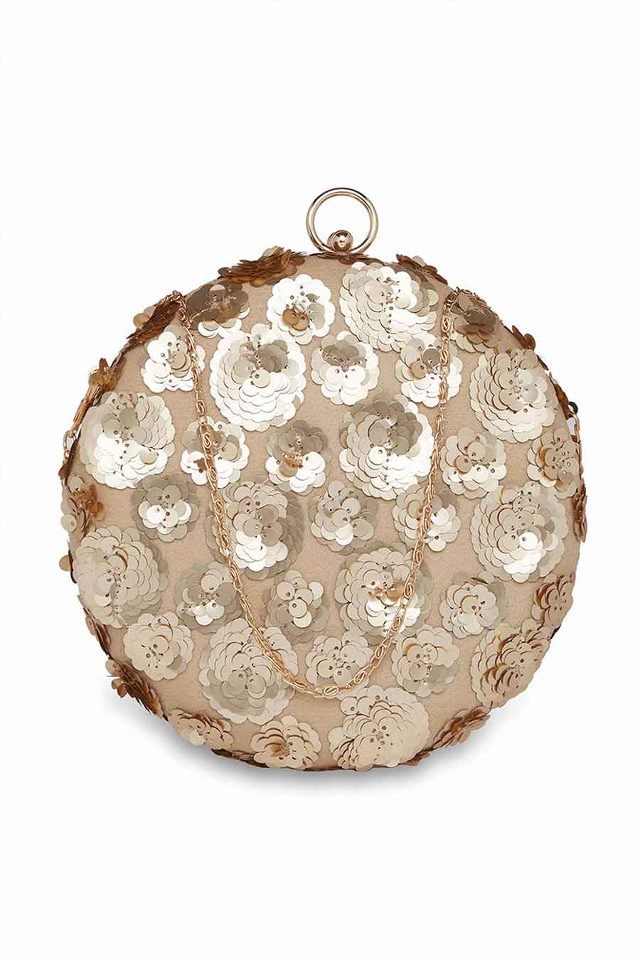 Gold Flowers Round Clutch