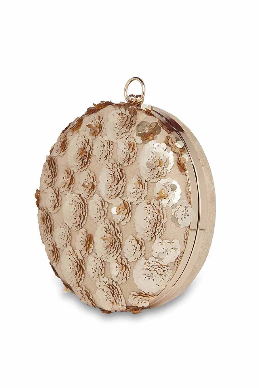 Gold Flowers Round Clutch