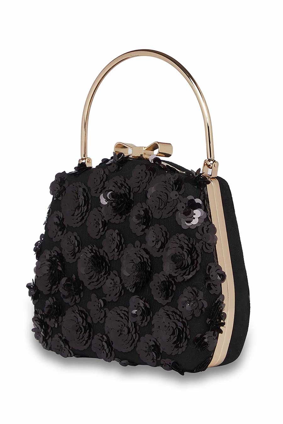 Black Embroidered Purse Style Clutch