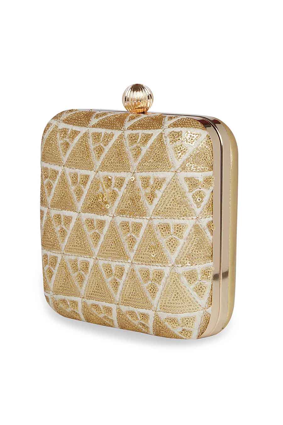 Gold And Off-White Square Clutch