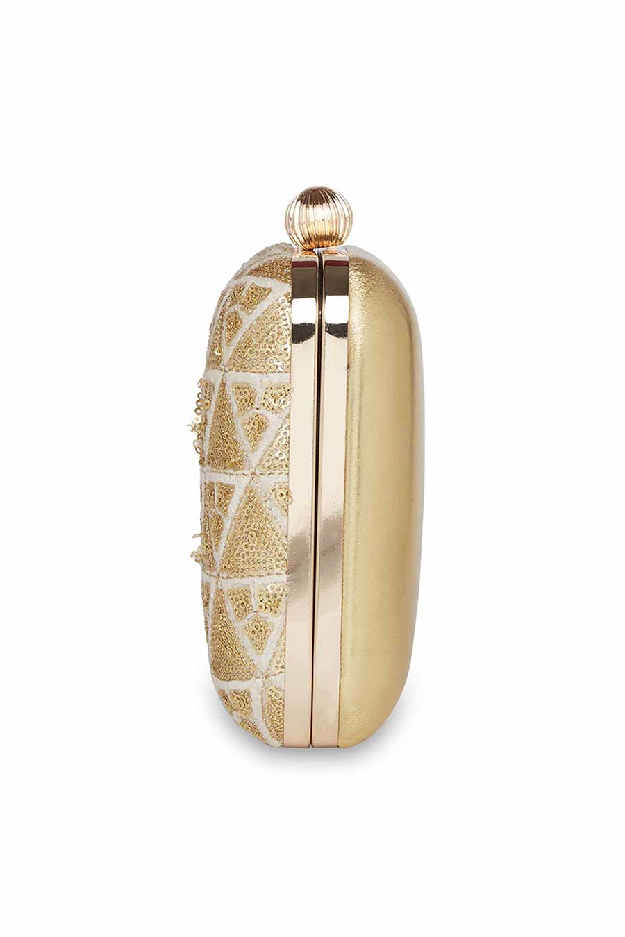 Gold And Off-White Square Clutch