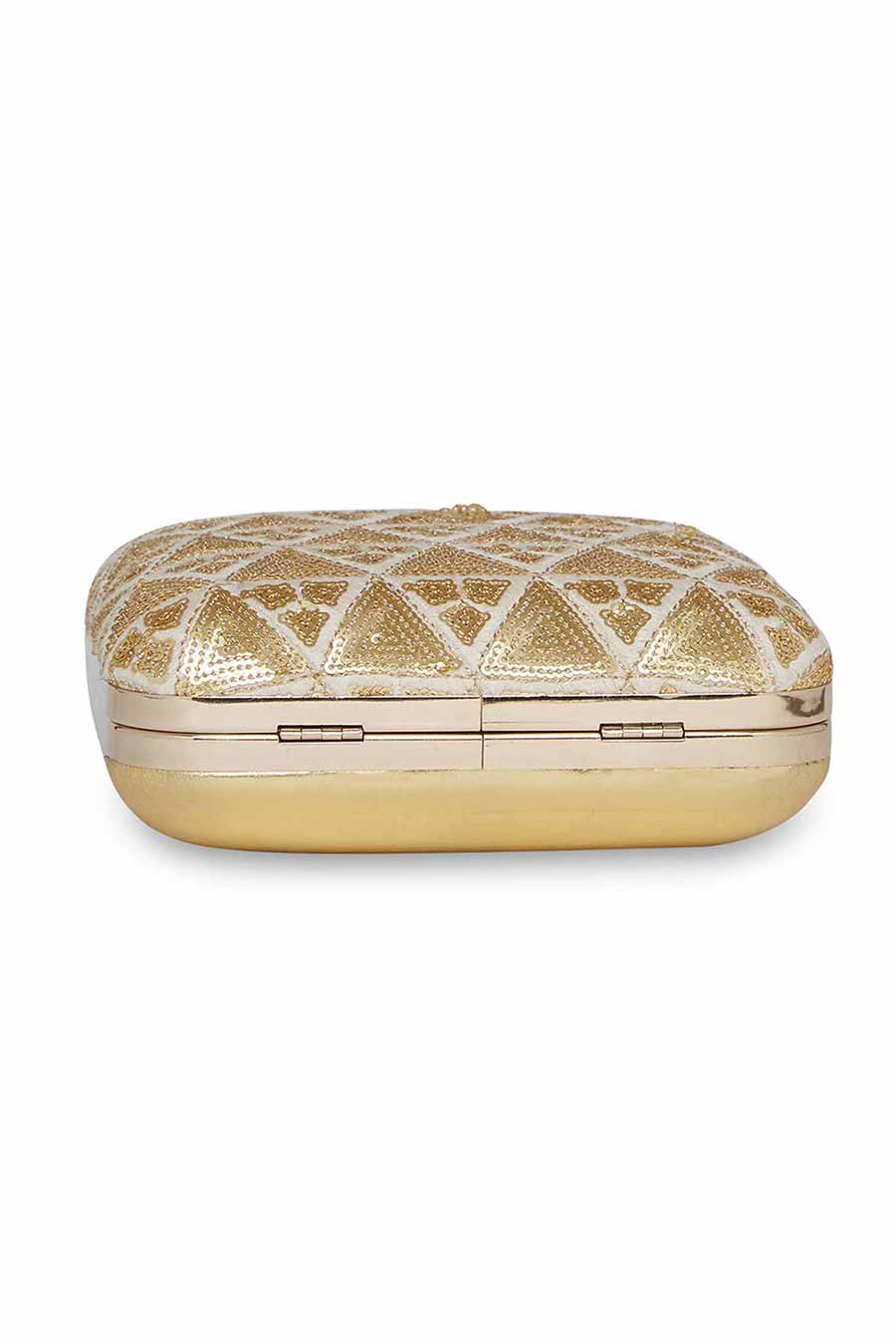 Gold And Off-White Square Clutch