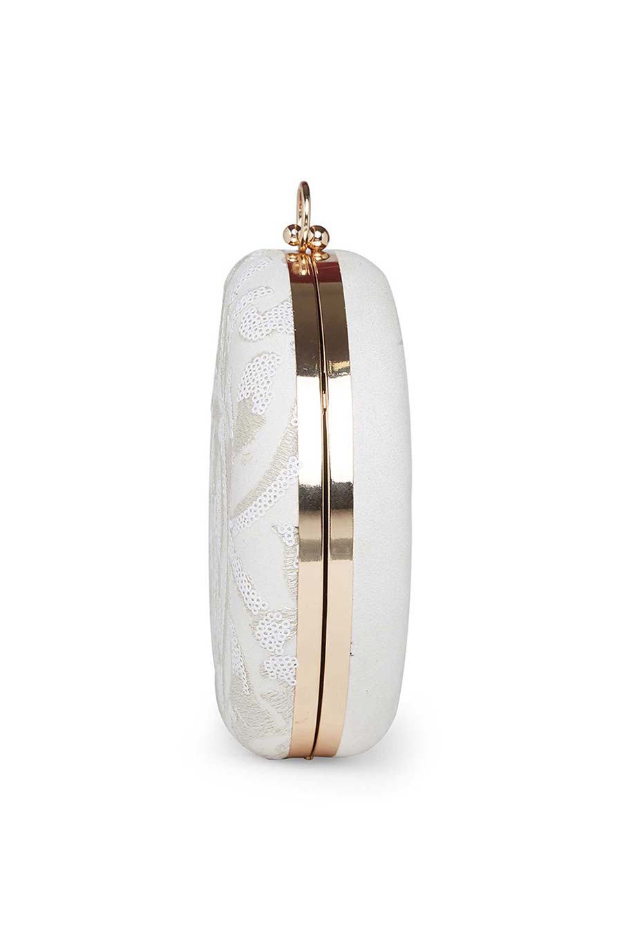 White Embroidered Round Clutch