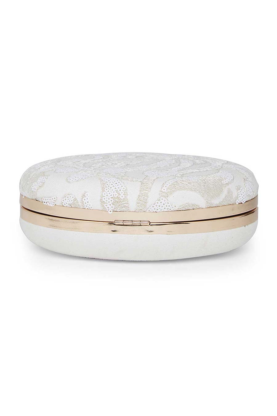White Embroidered Round Clutch