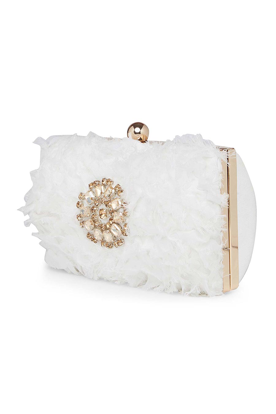 White Fluffy Embroidered Clutch