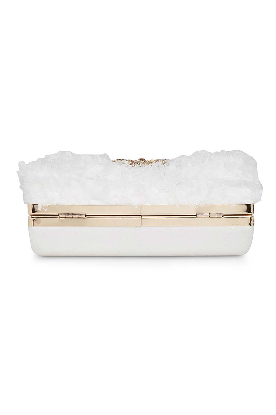 White Fluffy Embroidered Clutch