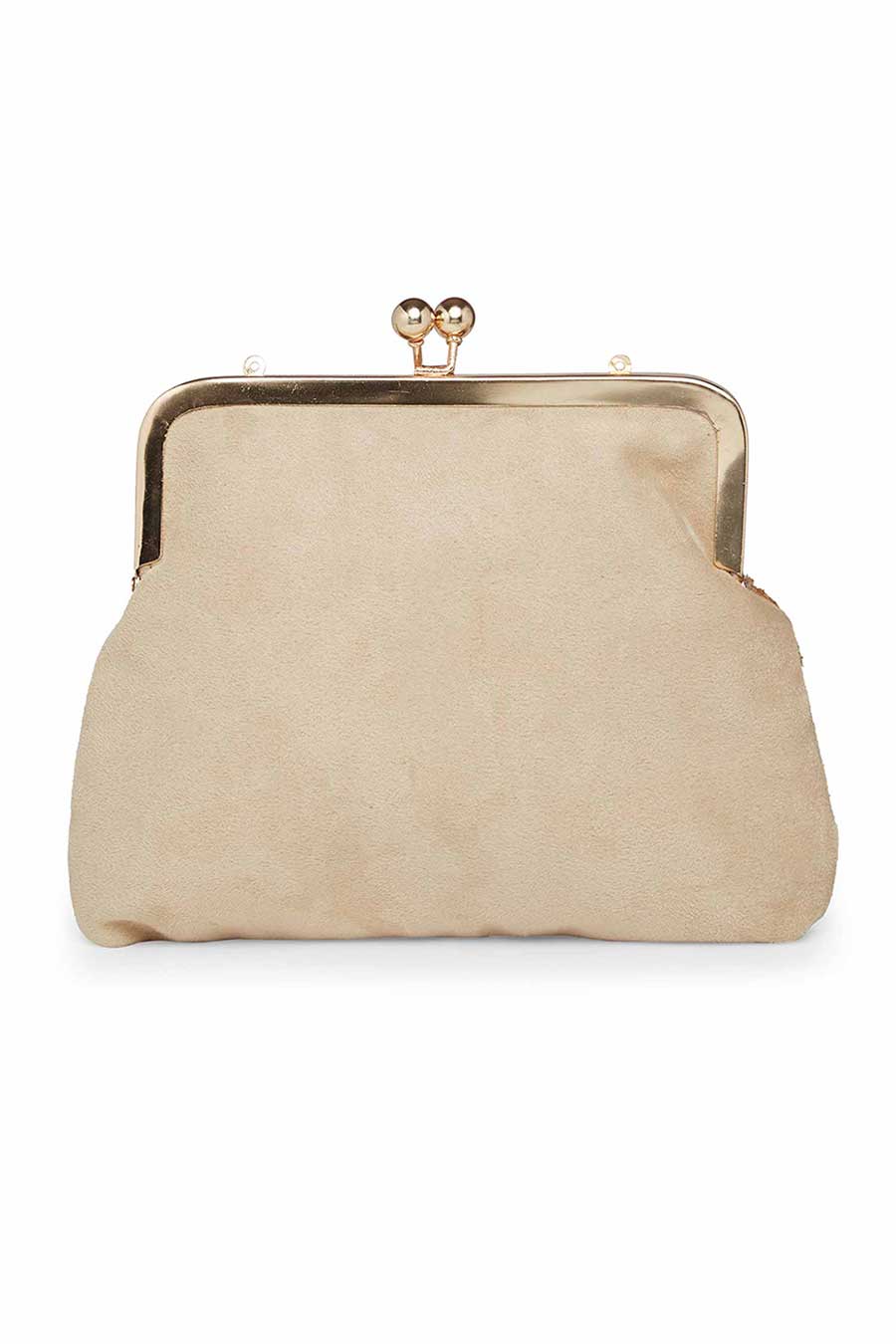 Beige Embroidered Pouch Clutch