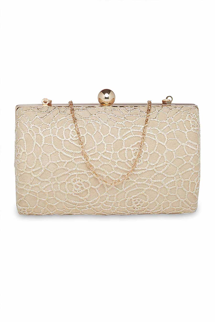 White & Gold Rose Lace Clutch