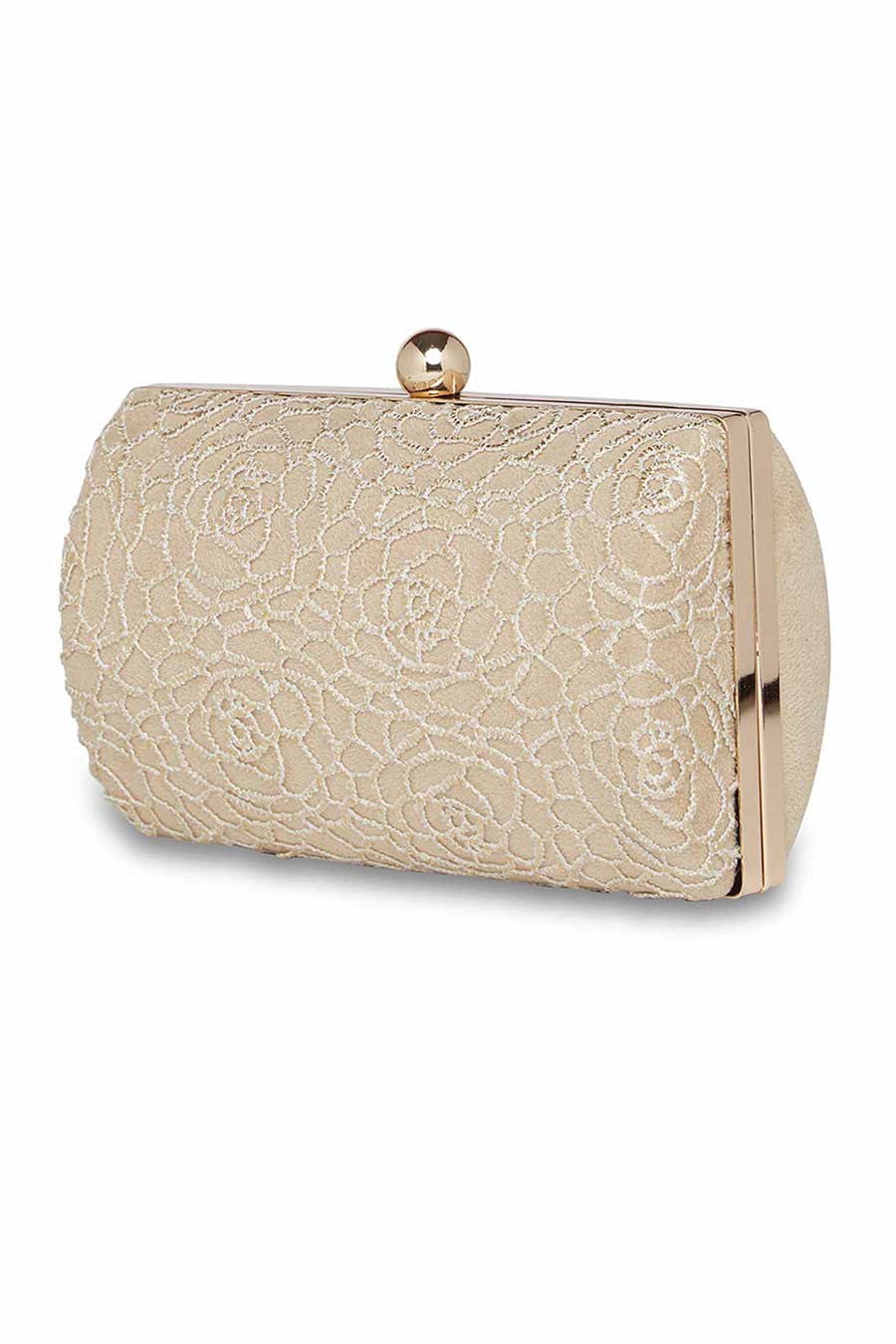 White & Gold Rose Lace Clutch