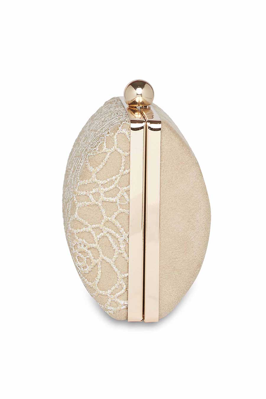 White & Gold Rose Lace Clutch