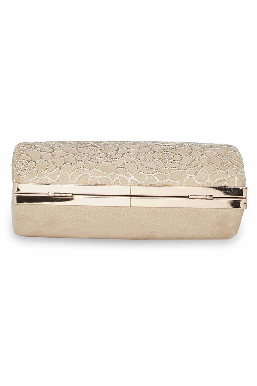 White & Gold Rose Lace Clutch