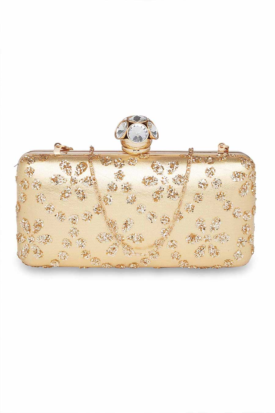Gold Crystal Embroidered Clutch