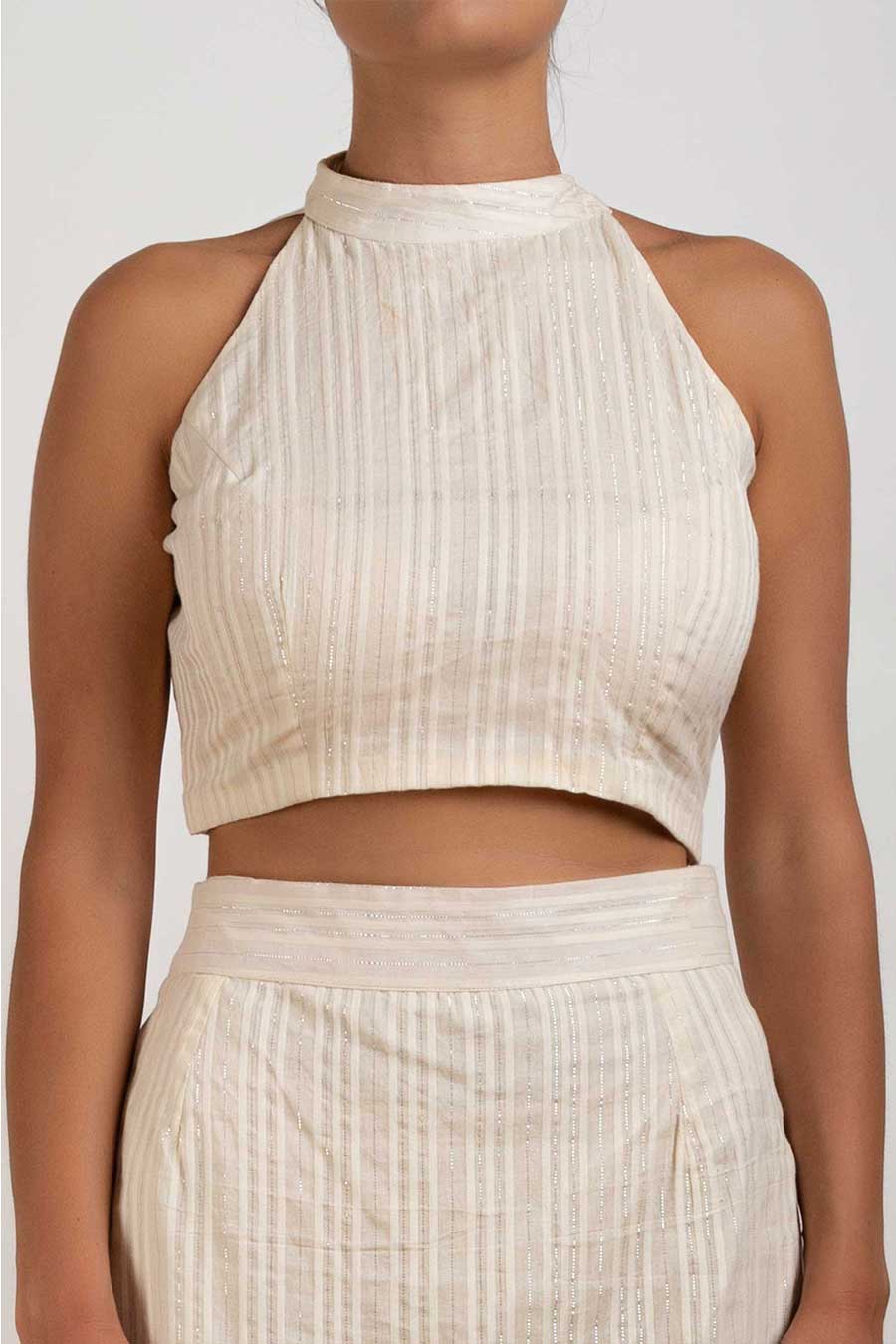 Off White Crop Top & Skirt Co-Ord Set