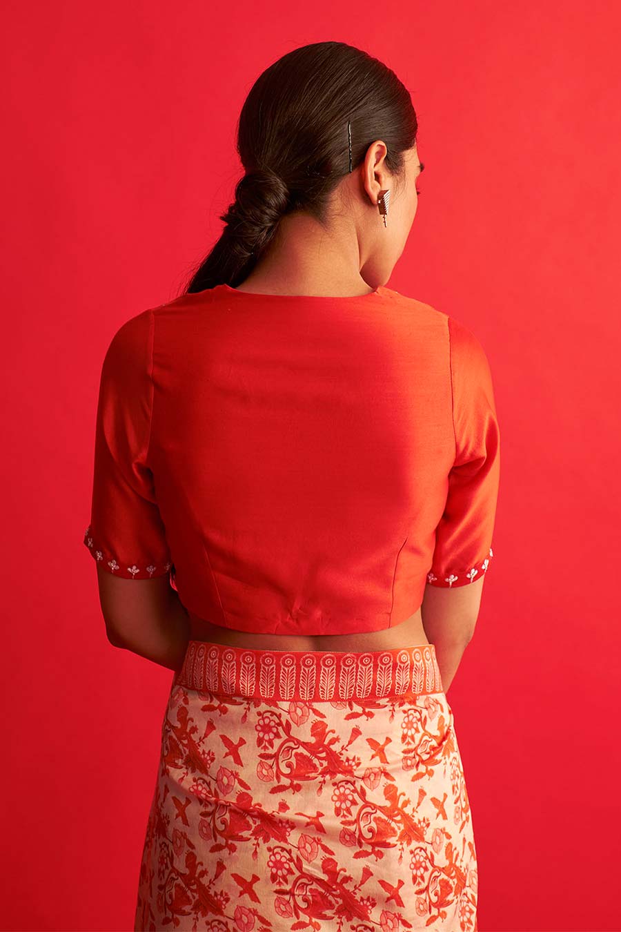 Red & Ivory Embroidered Blouse