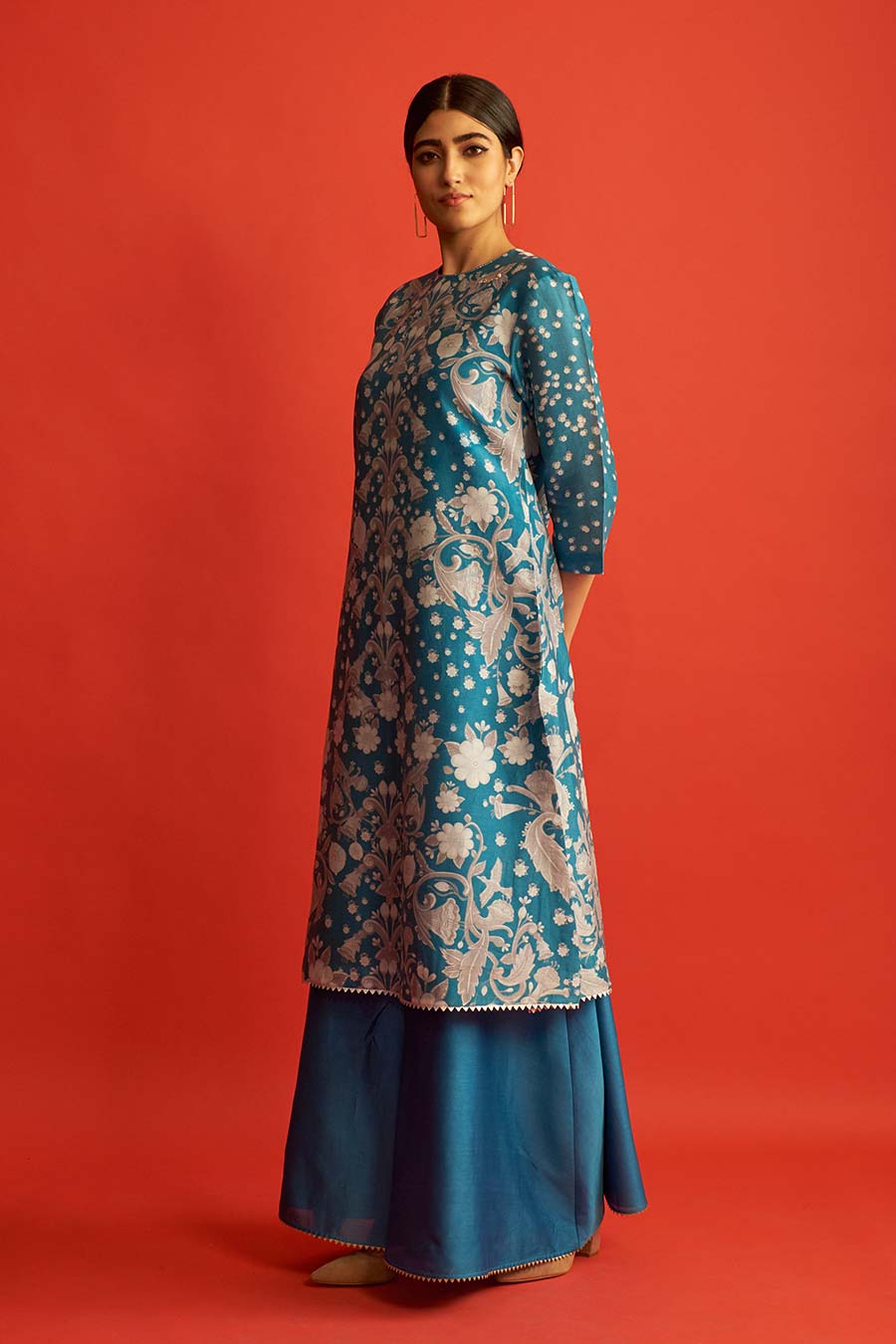 Blue Printed Floral Kurta