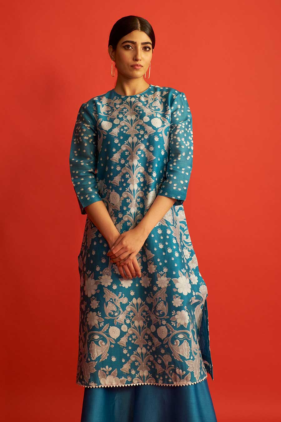 Blue Printed Floral Kurta