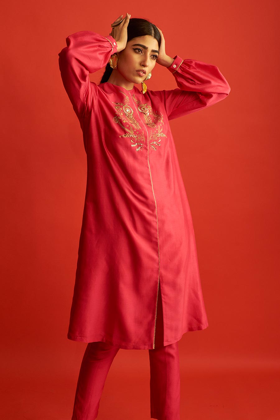 Fuscia Embroidered Kurta
