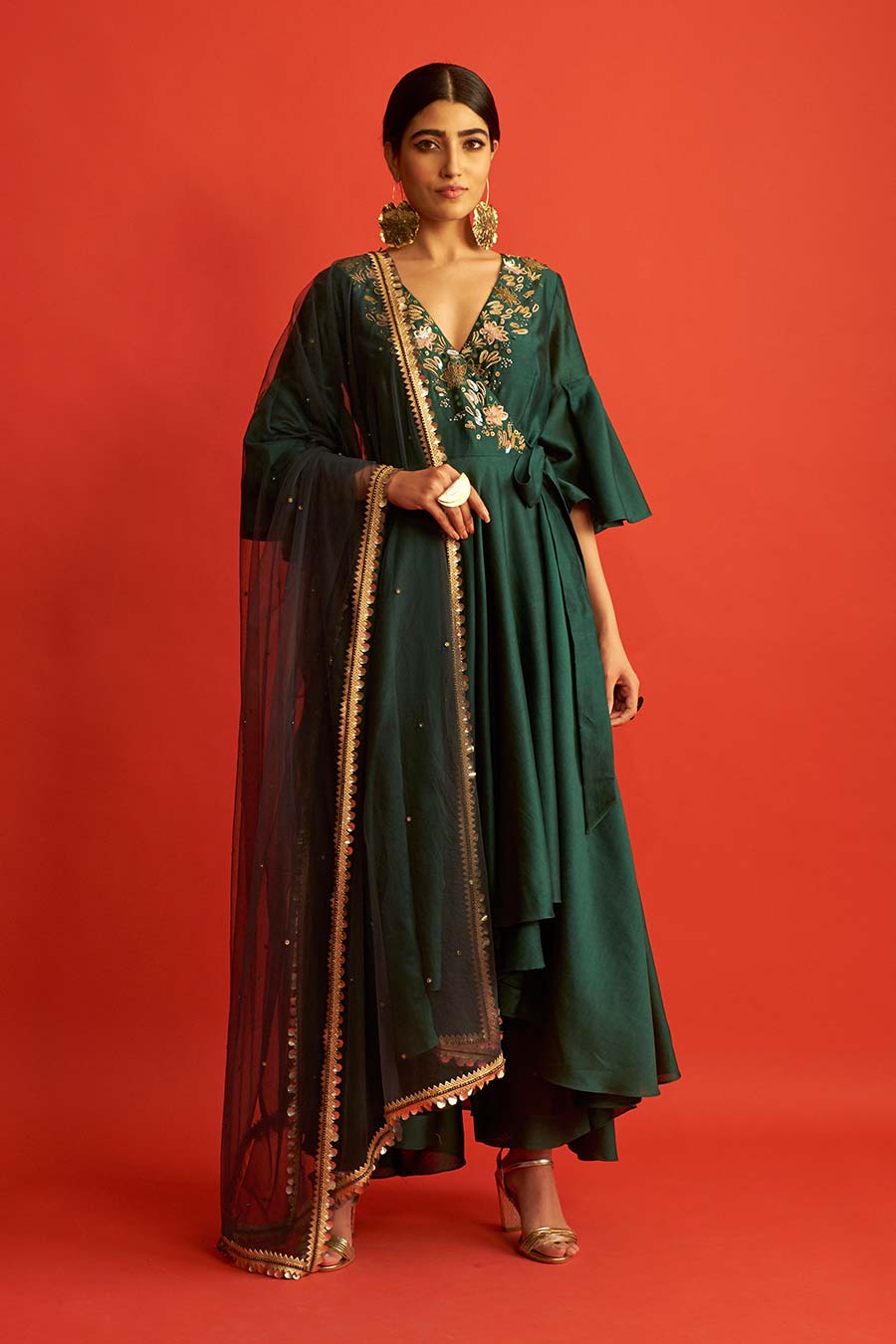 Emerald Green Embroidered Angrakha Set