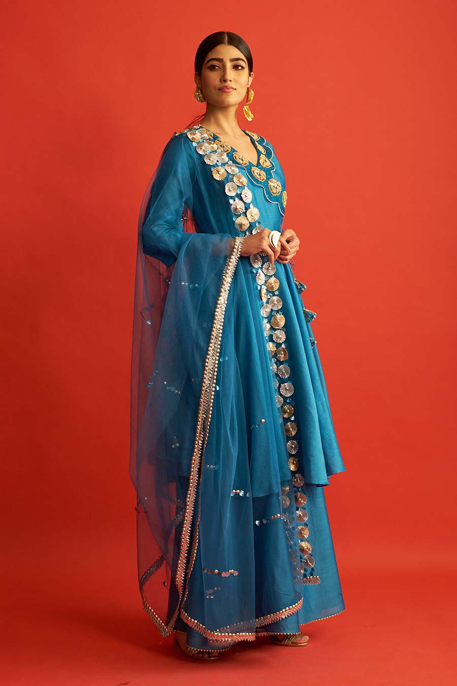 Blue Embroidered Angrakha Kurta Set