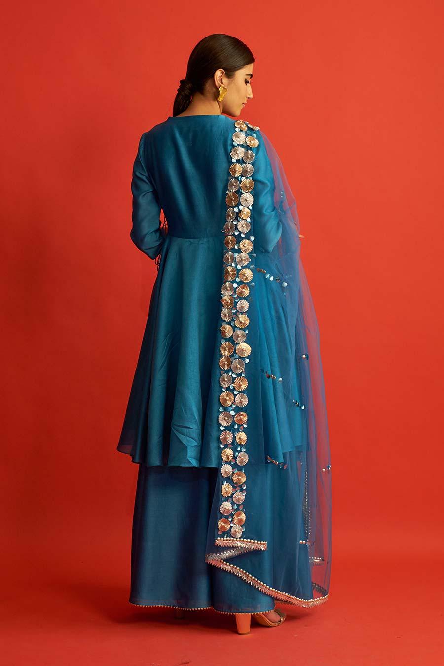 Blue Embroidered Angrakha Kurta Set