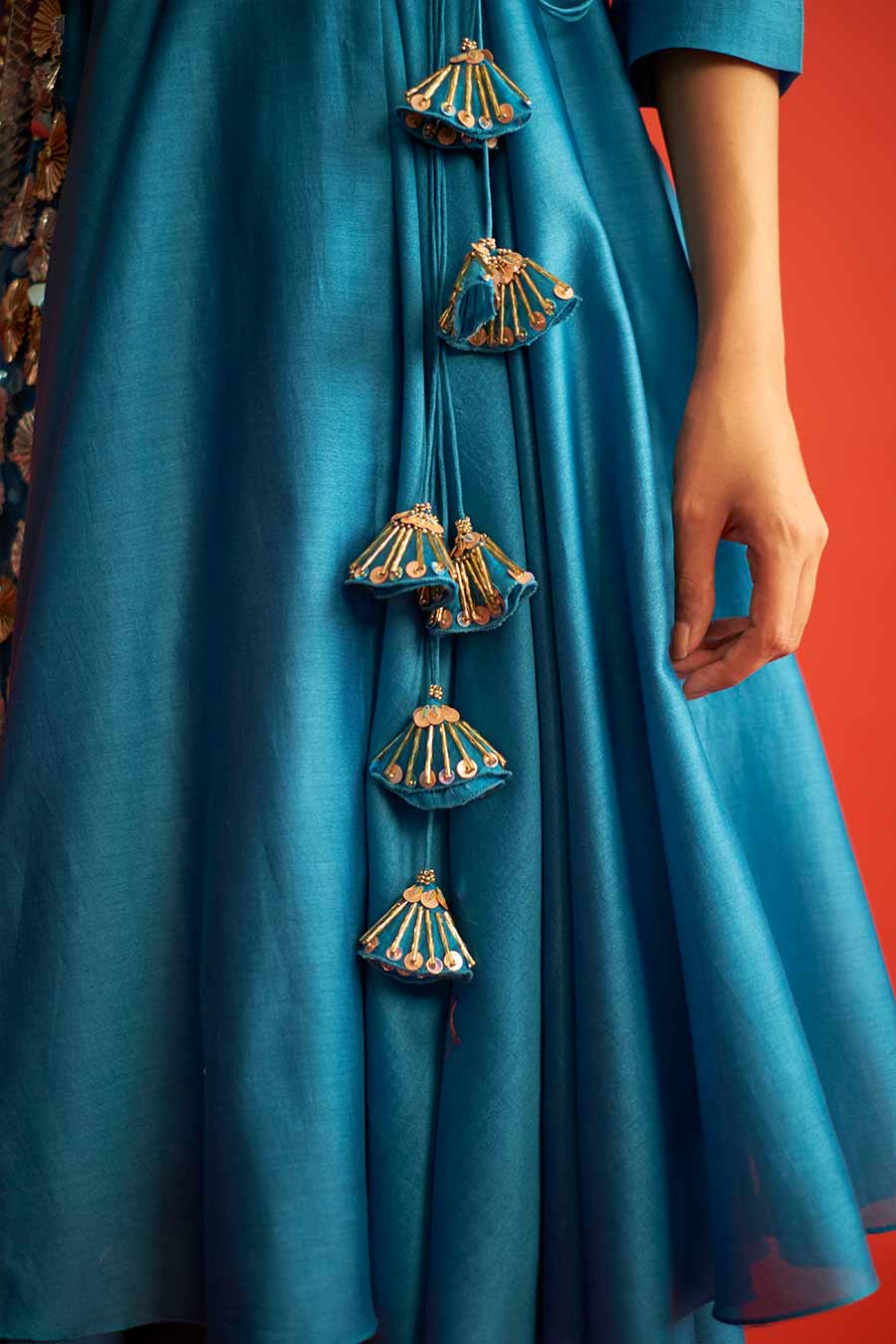 Blue Embroidered Angrakha Kurta Set