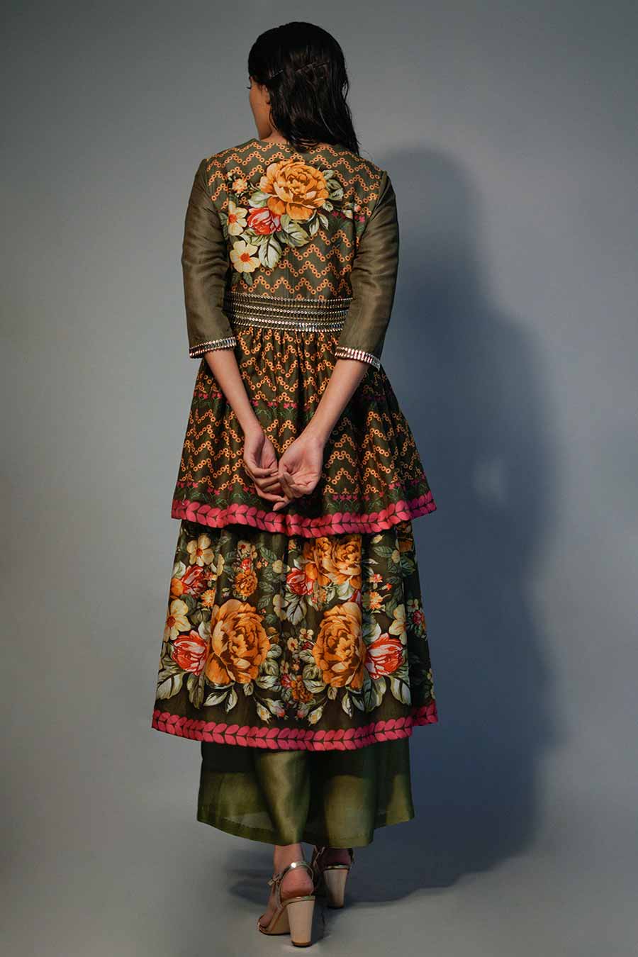 Janaki Olive Printed Layered Kurta Set