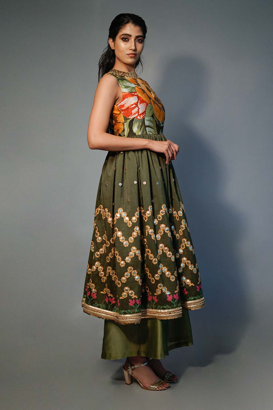 Nimai Earthy Olive Embroidered Kurta Set