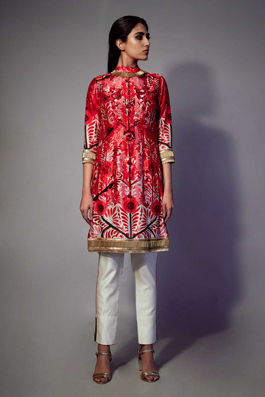 Red Chanderi Embroidered Kurta Set