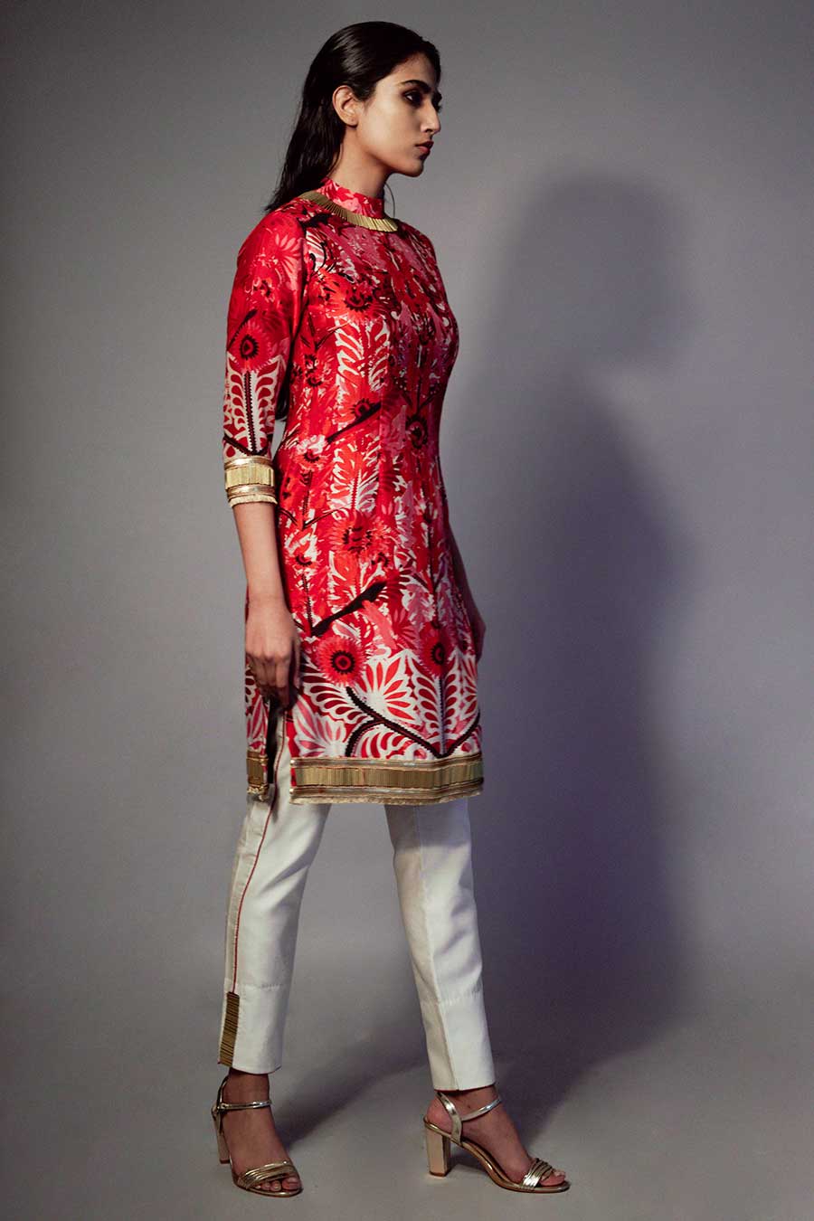 Red Chanderi Embroidered Kurta Set