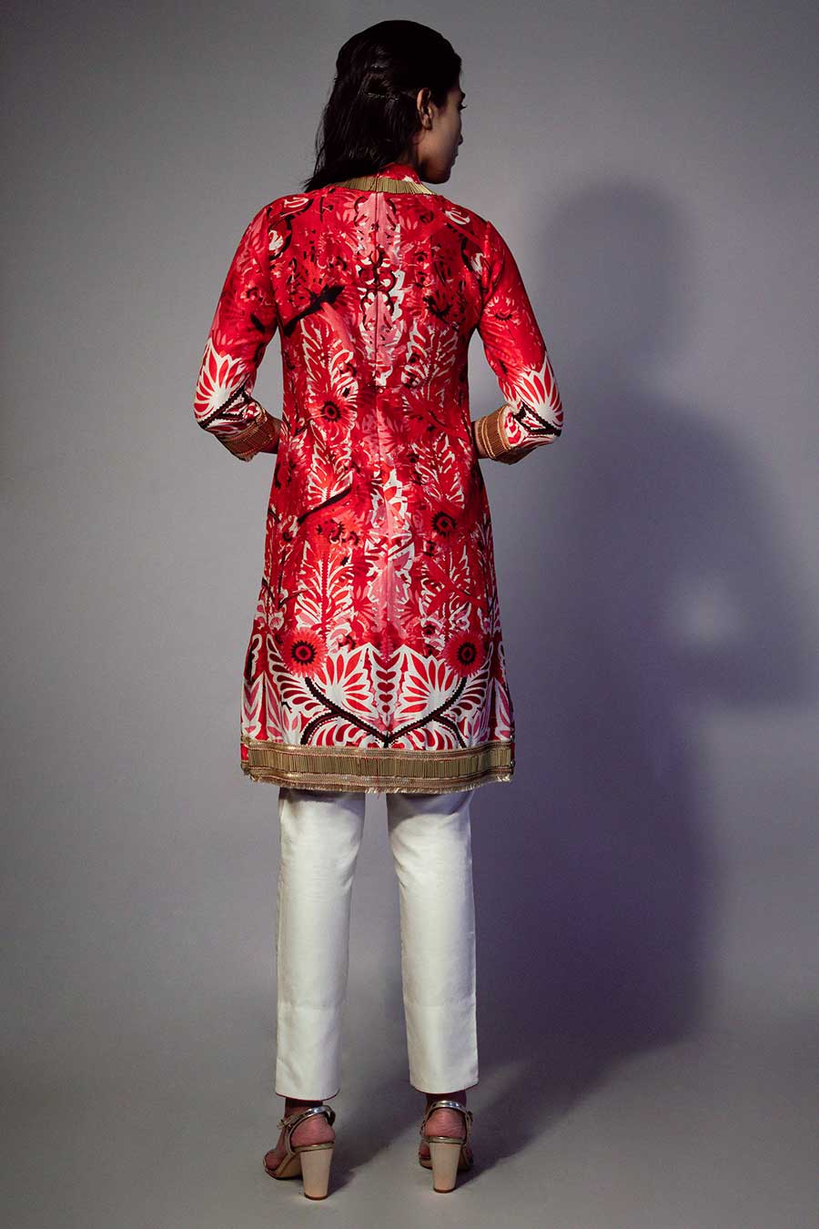 Red Chanderi Embroidered Kurta Set