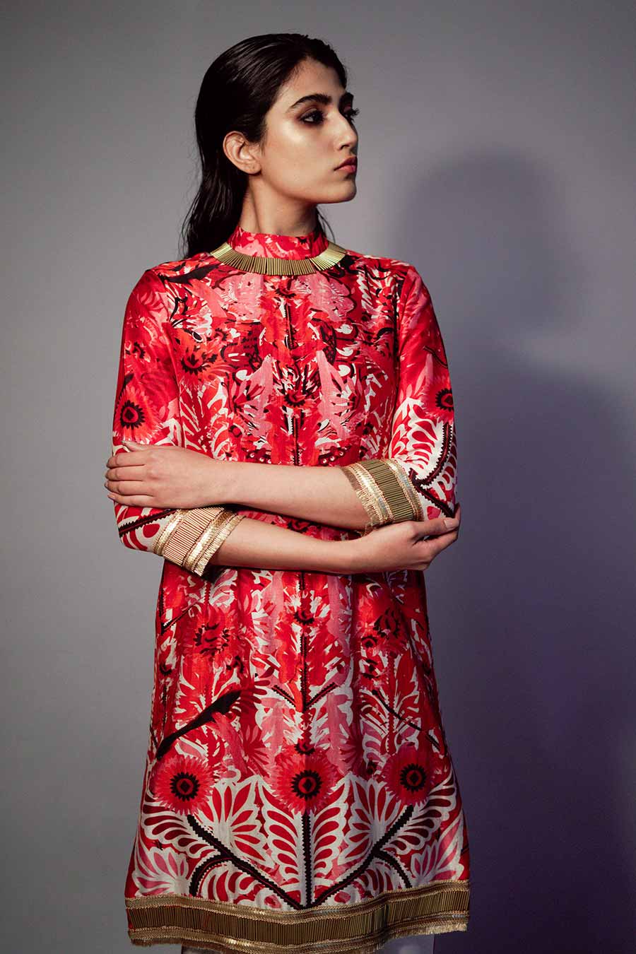 Red Chanderi Embroidered Kurta Set