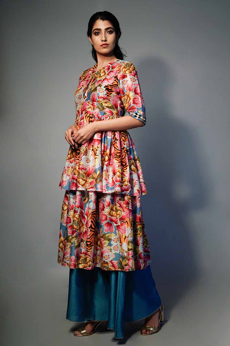 Pink Layered Chanderi Kurta Set