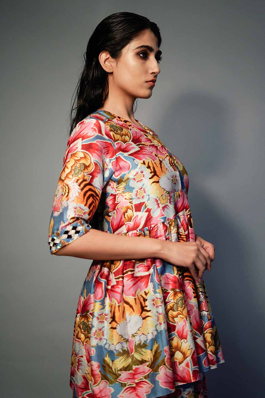 Pink Layered Chanderi Kurta Set